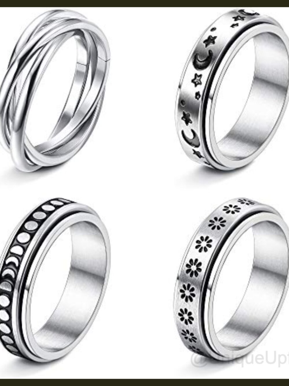 Stainless Steel Spinner Ring Set Fidget Anxiety Rings for Women Men